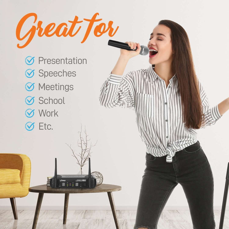 Pyle PDWM3375 Premier Series Professional 2-Channel UHF Wireless Handheld Microphone System with Selectable Frequency