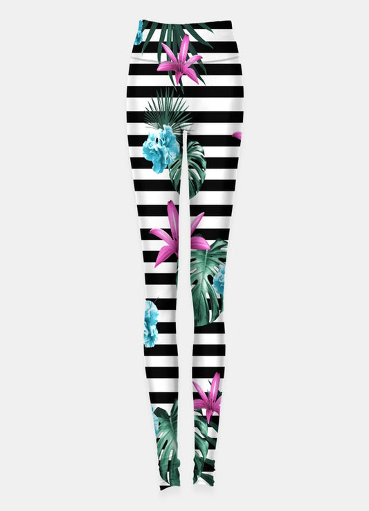 Tropical Florals and Stripes Leggings